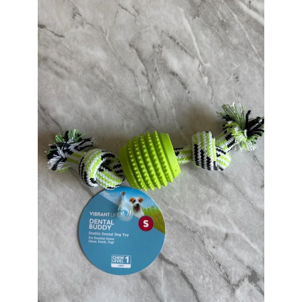 Vibrant Life Dental Buddy Dog Toy Small‎ Green New Chew Level 1 Rope Rubber